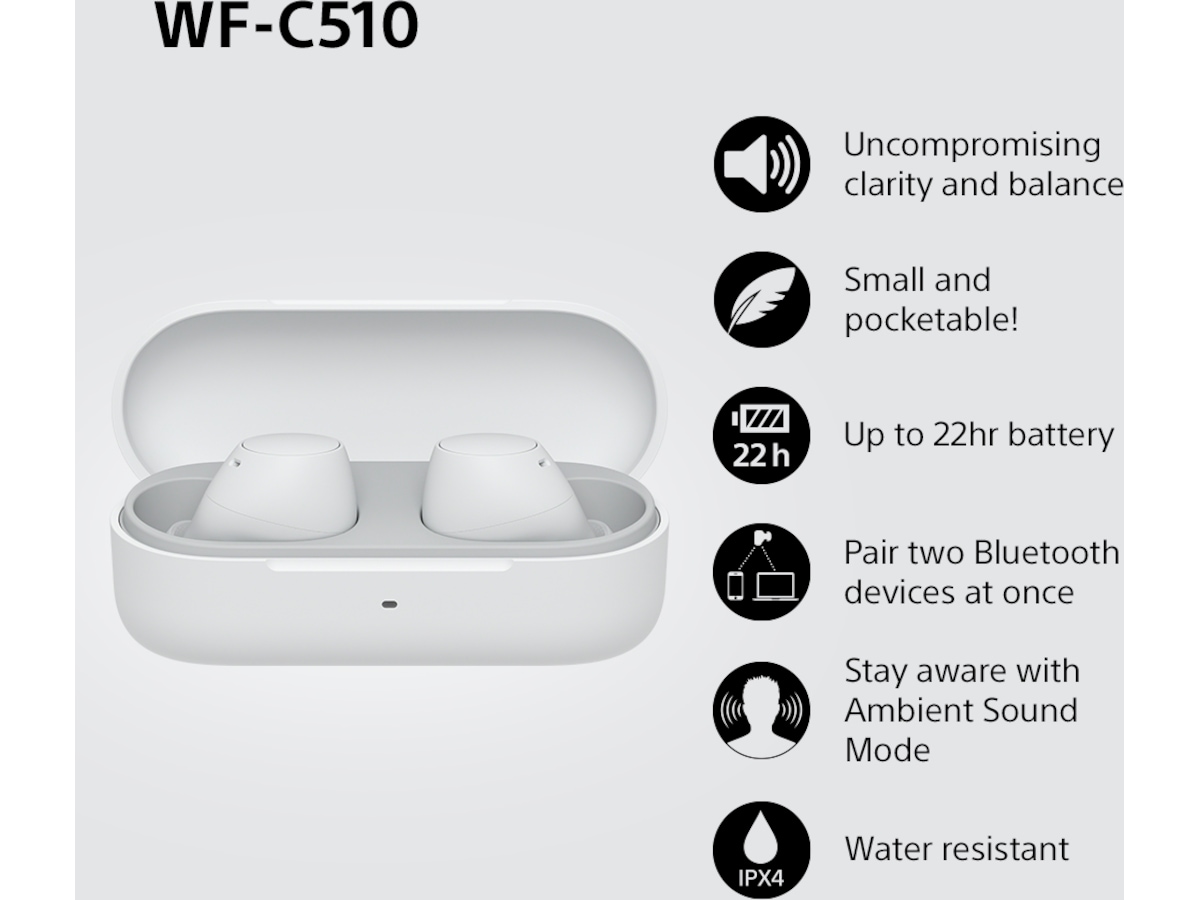 Sony WF-C510  trådlösa hörlurar, In-ear med mikrofon (vit) In-ear hörlurar