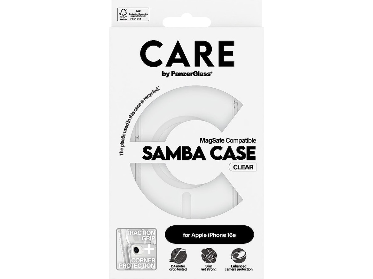 PanzerGlass CARE iPhone 16e Fashion MagSafe skal (transparent/vit) Mobilskal
