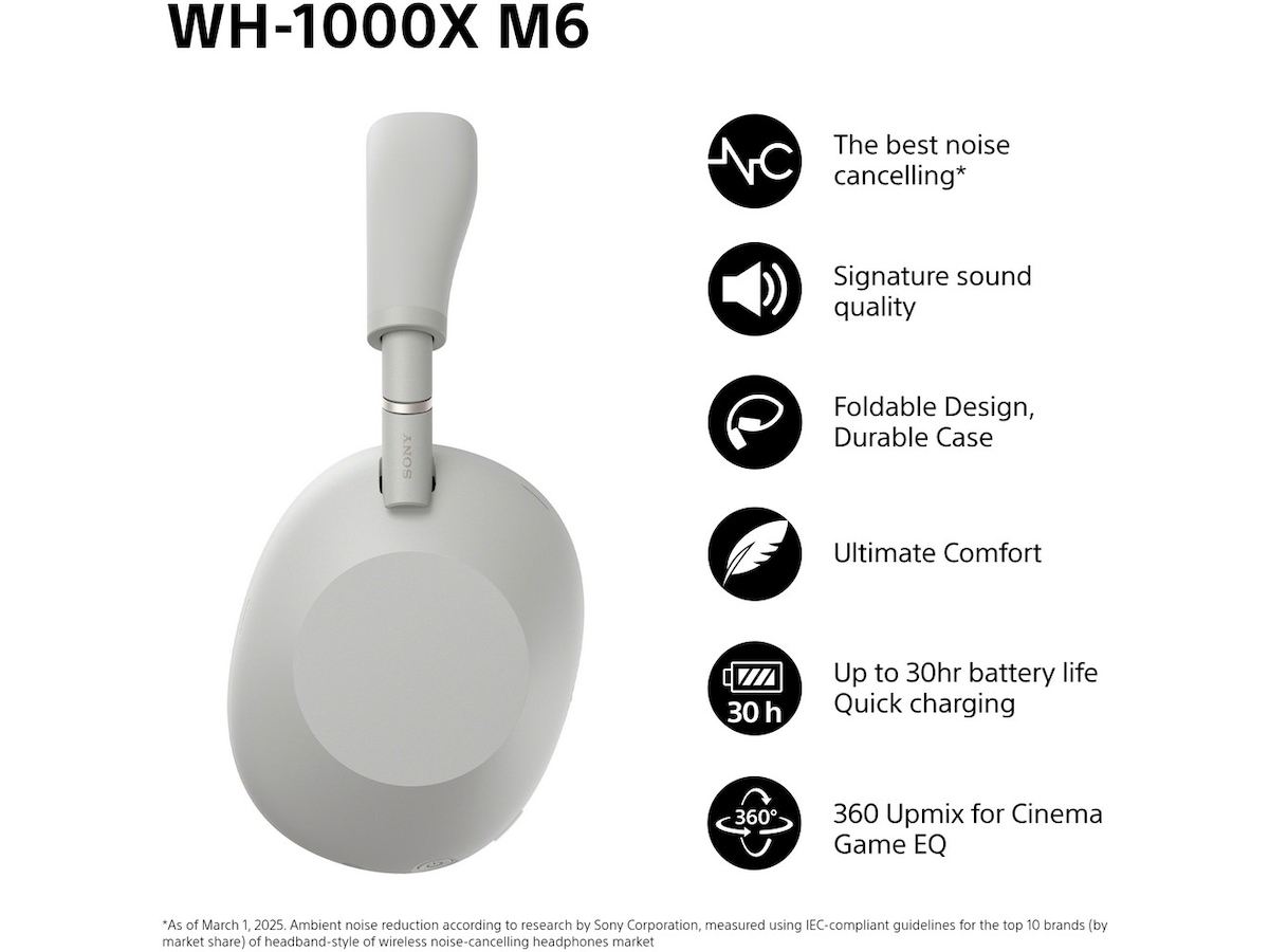 Sony WH-1000XM6 trådlösa hörlurar, Over-Ear (silver) Hörlurar