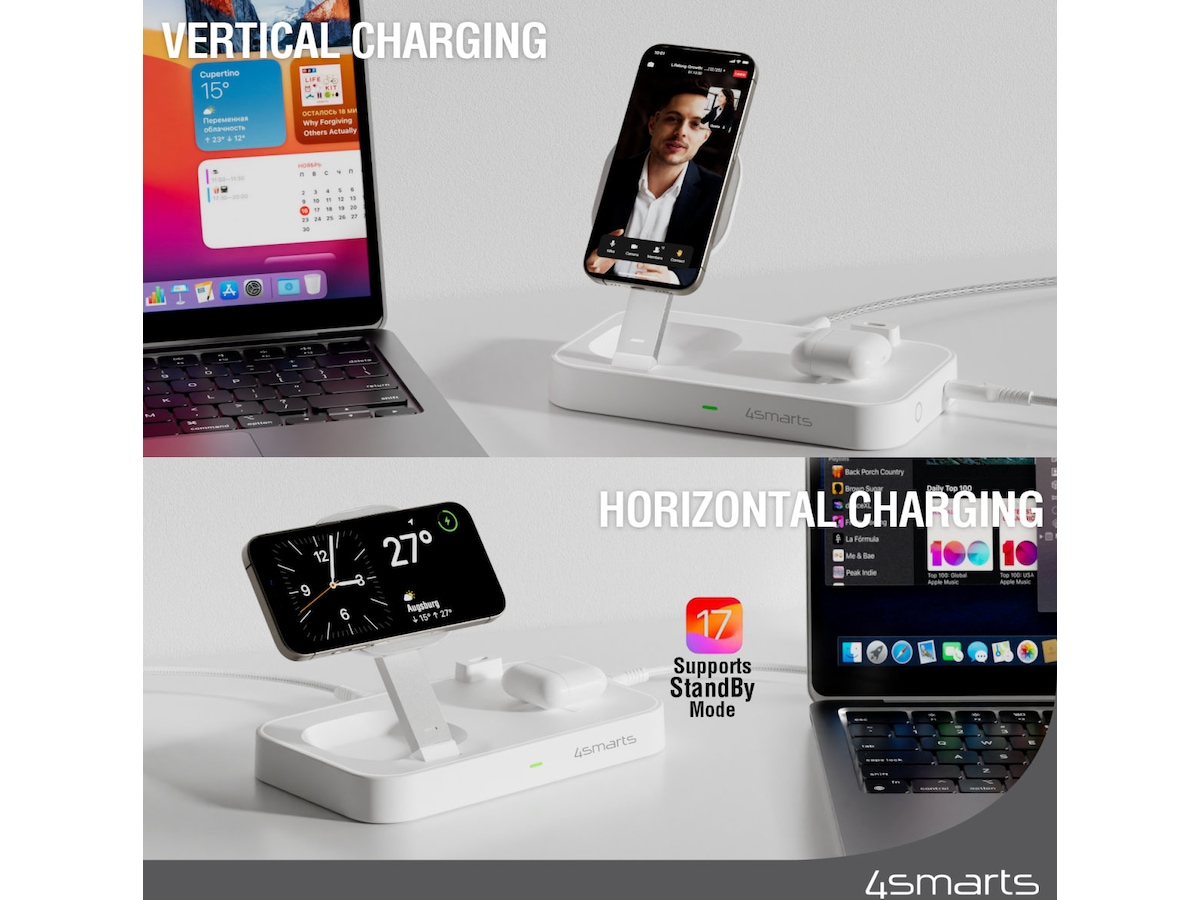 4smarts Qi2 Charging Station Trident (vit) Mobilladdare
