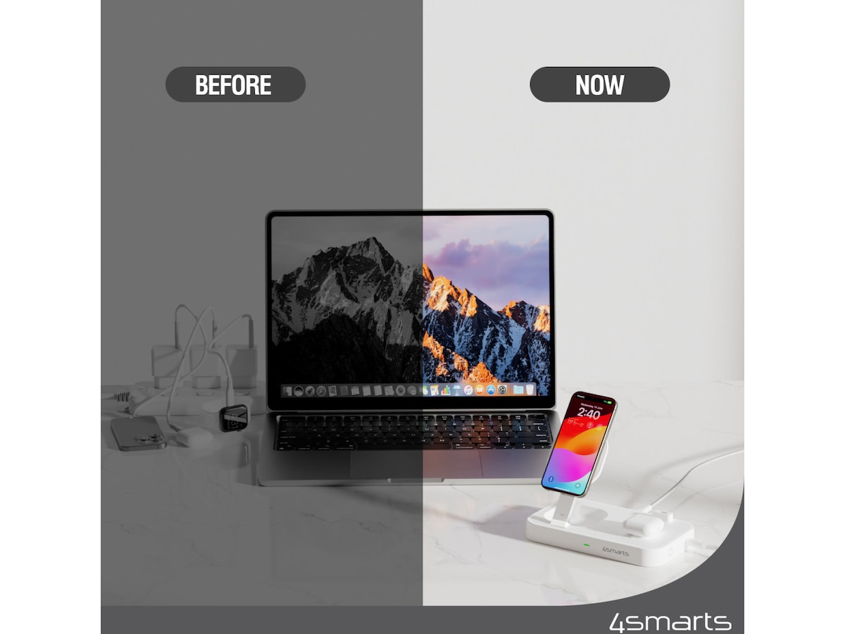 4smarts Qi2 Charging Station Trident (vit) Mobilladdare