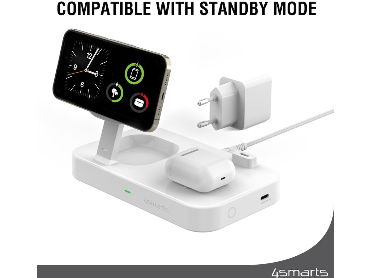 4smarts Qi2 Charging Station Trident (vit) Mobilladdare