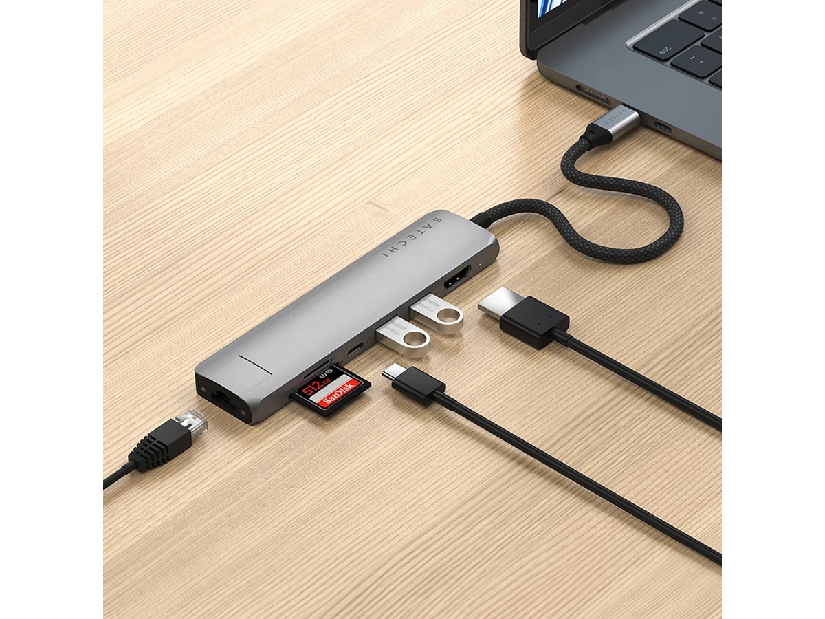 Satechi 7-i-1 Slim Multiport docking (rymdgrå) Dockningsstation och USB-hub
