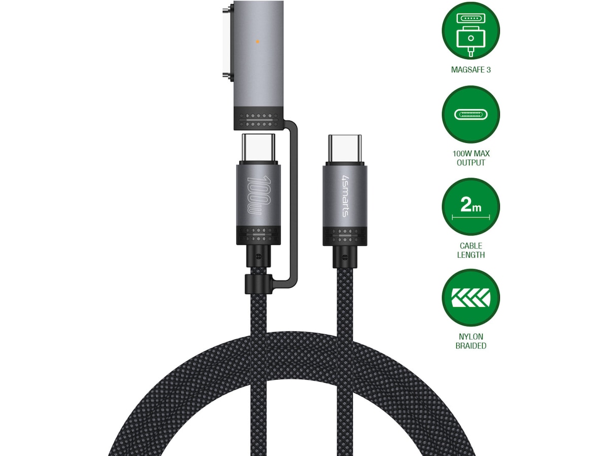 4smarts MagSafe 3 Adapter och USB-C kabel 2m (svart) USB-kablar