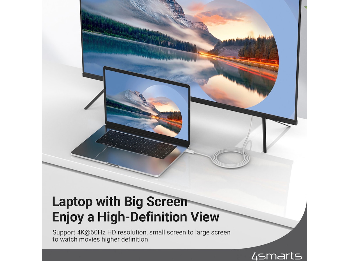 4smarts USB-C till Displayport kabel 2m (vit) USB-kablar