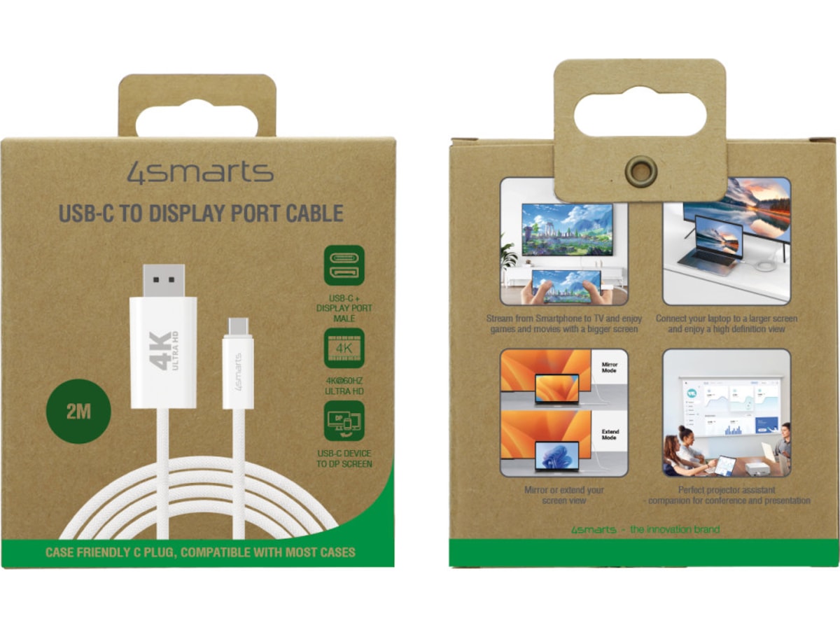 4smarts USB-C till Displayport kabel 2m (vit) USB-kablar