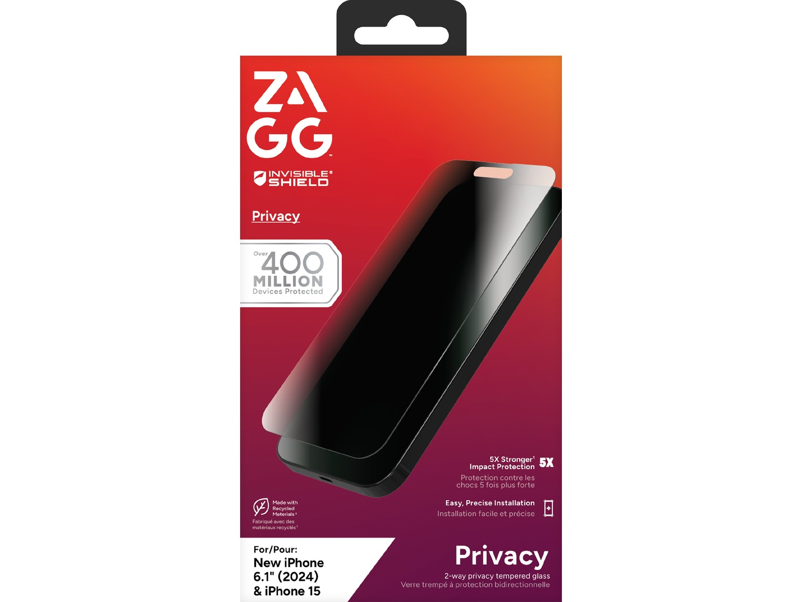 InvisibleShield Glass Elite iPhone 16 /15 Privacy Skärmskydd Skärmskydd mobiltelefon