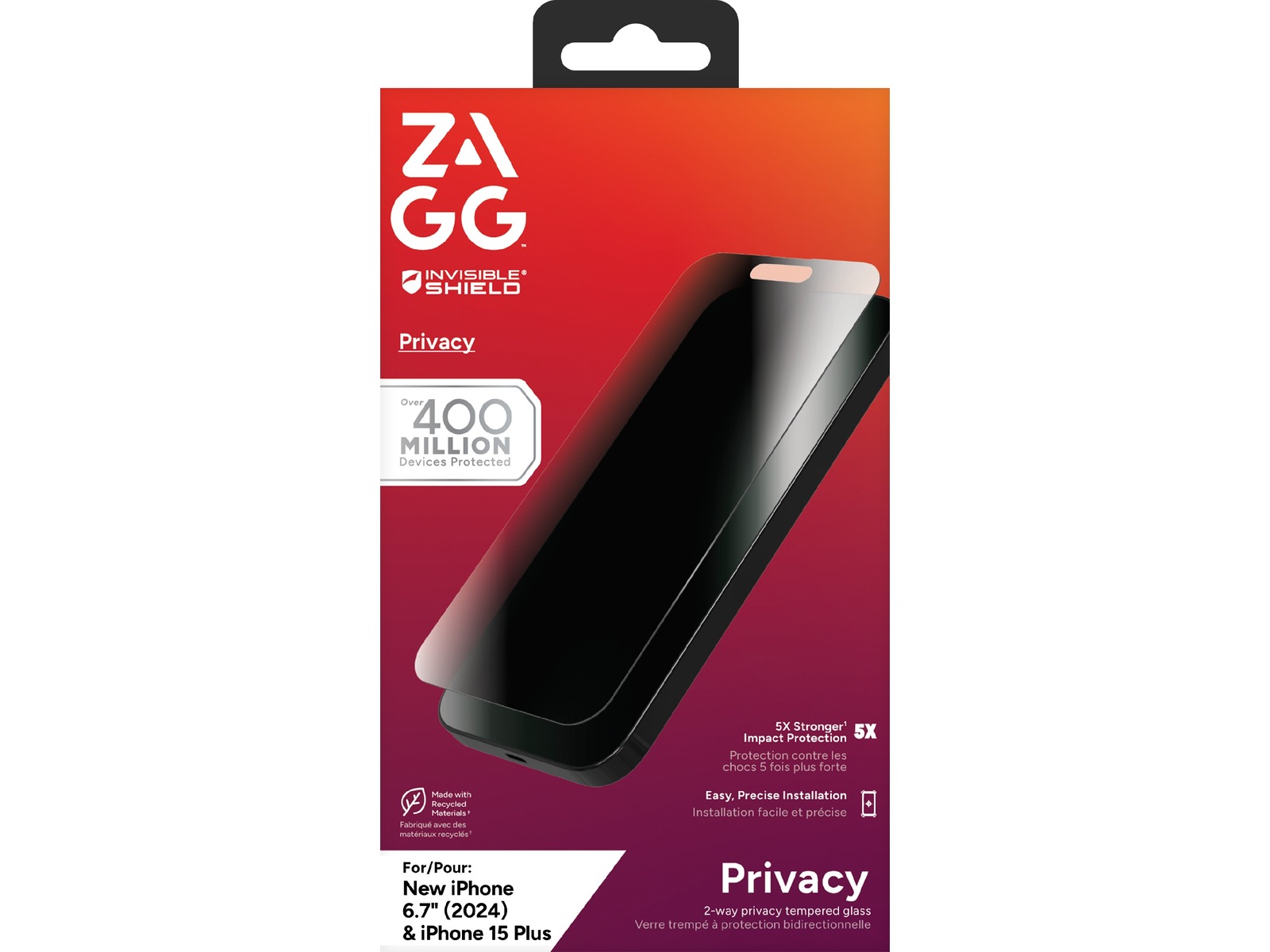 InvisibleShield Glass Elite iPhone 16 Plus/15 Plus Privacy Skärmskydd Skärmskydd mobiltelefon