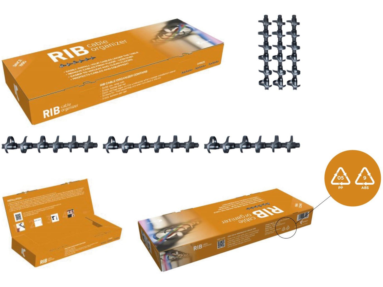 Kenson RIB 38cm Kabelhållare (3pk) Tillbehör till arbetsstationer och kontorsbås