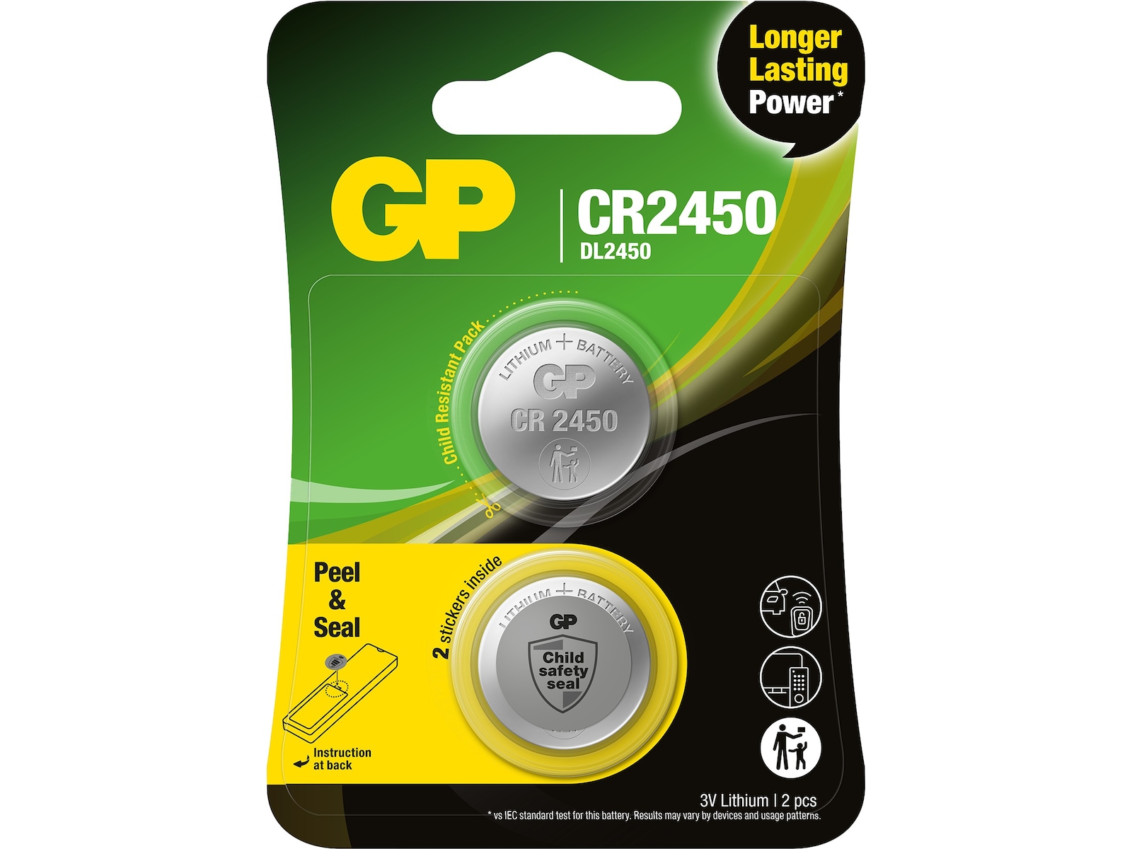 GP Lithium CR2450 batteri, 2-pk Batterier för allmänt bruk