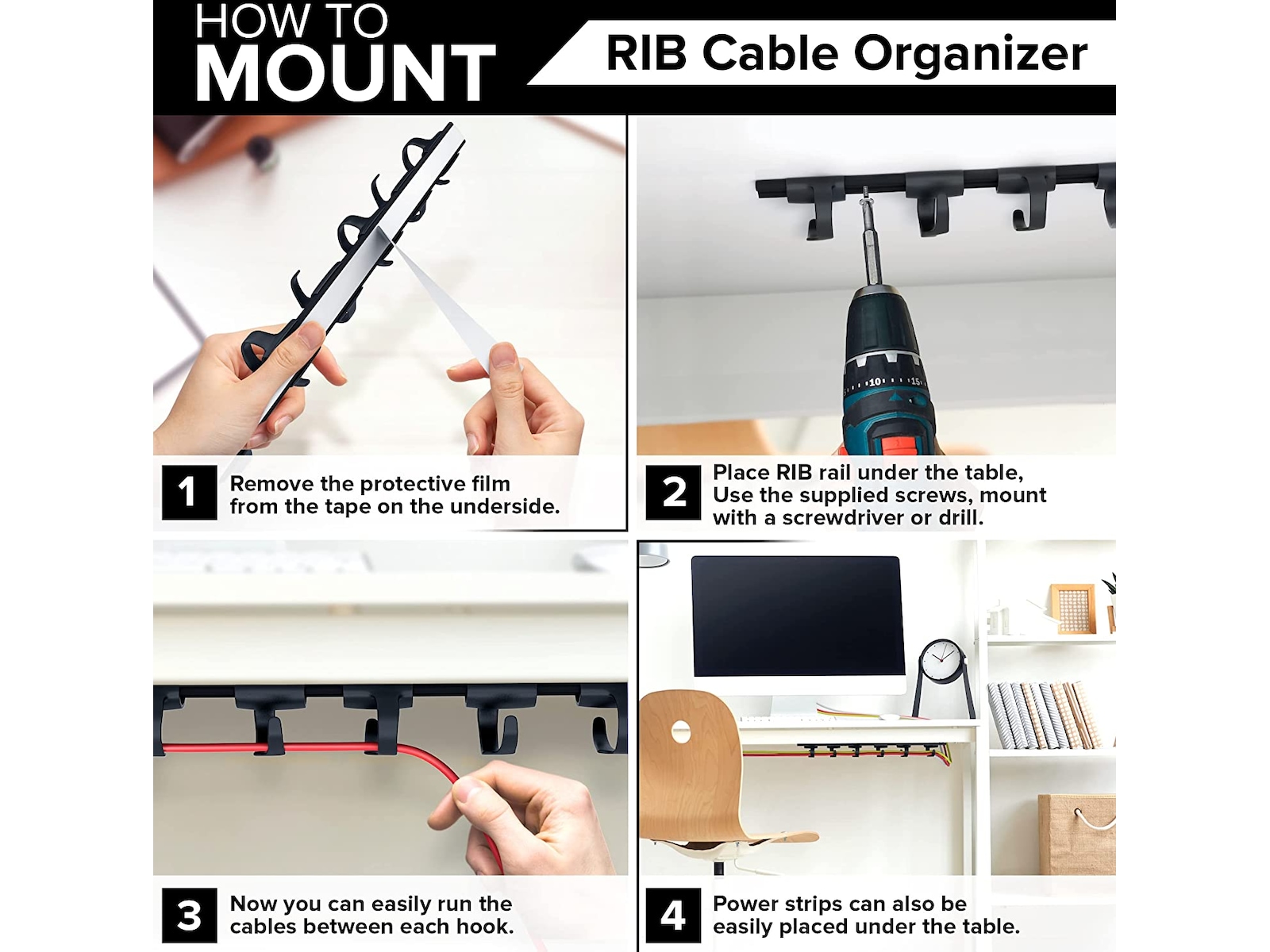 Kenson RIB 38cm Kabelhållare (3pk) Tillbehör till arbetsstationer och kontorsbås