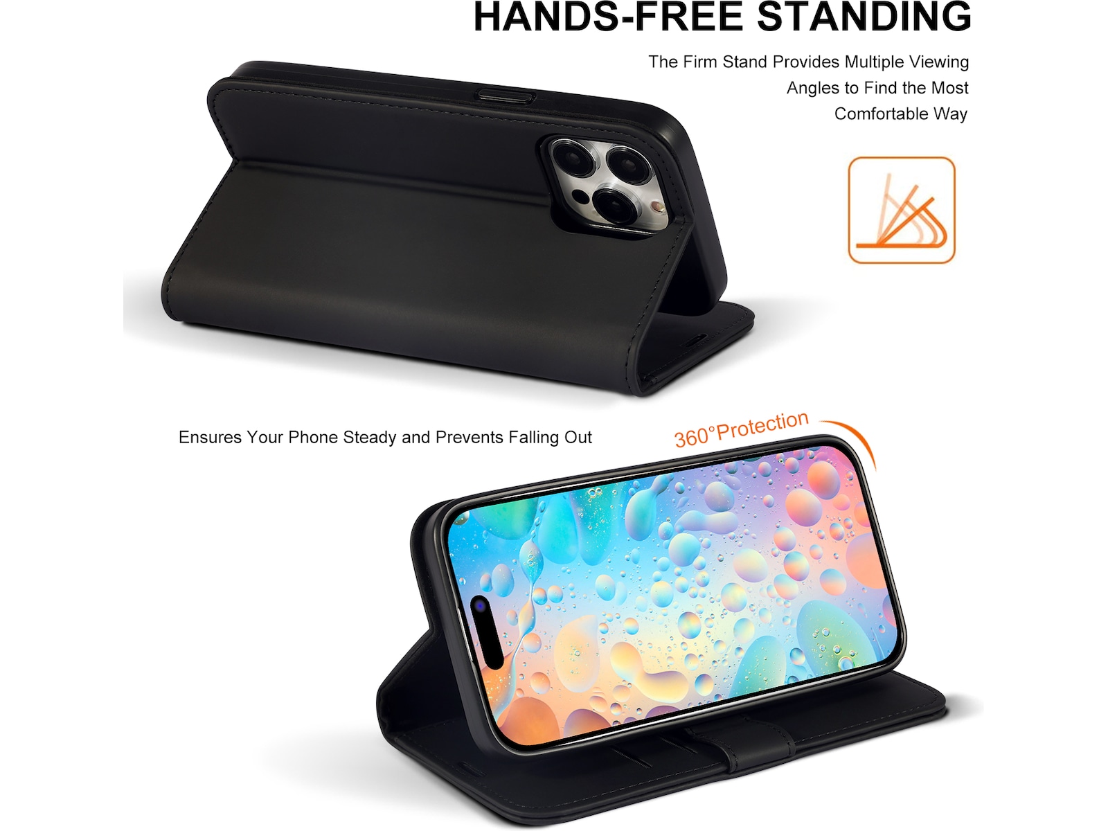 iiglo iPhone 15 Pro Max Plånboksfodral (svart) Mobilskal