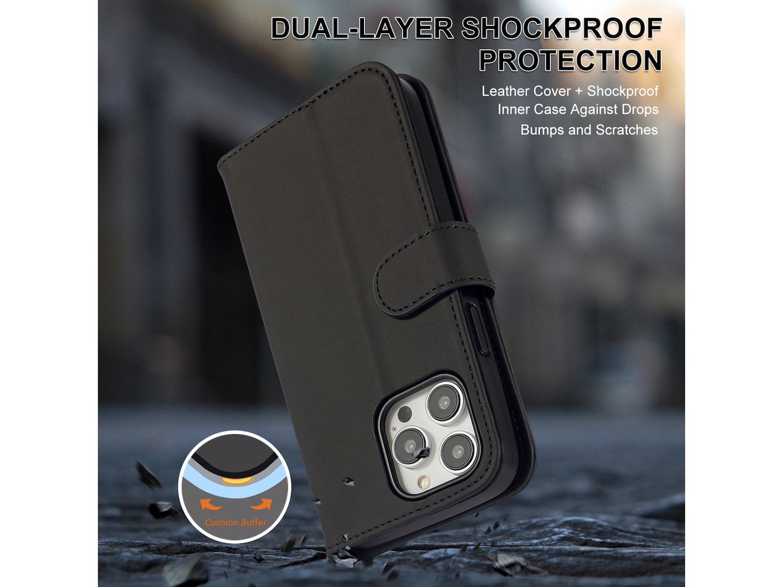 iiglo iPhone 15 Pro Max Plånboksfodral (svart) Mobilskal