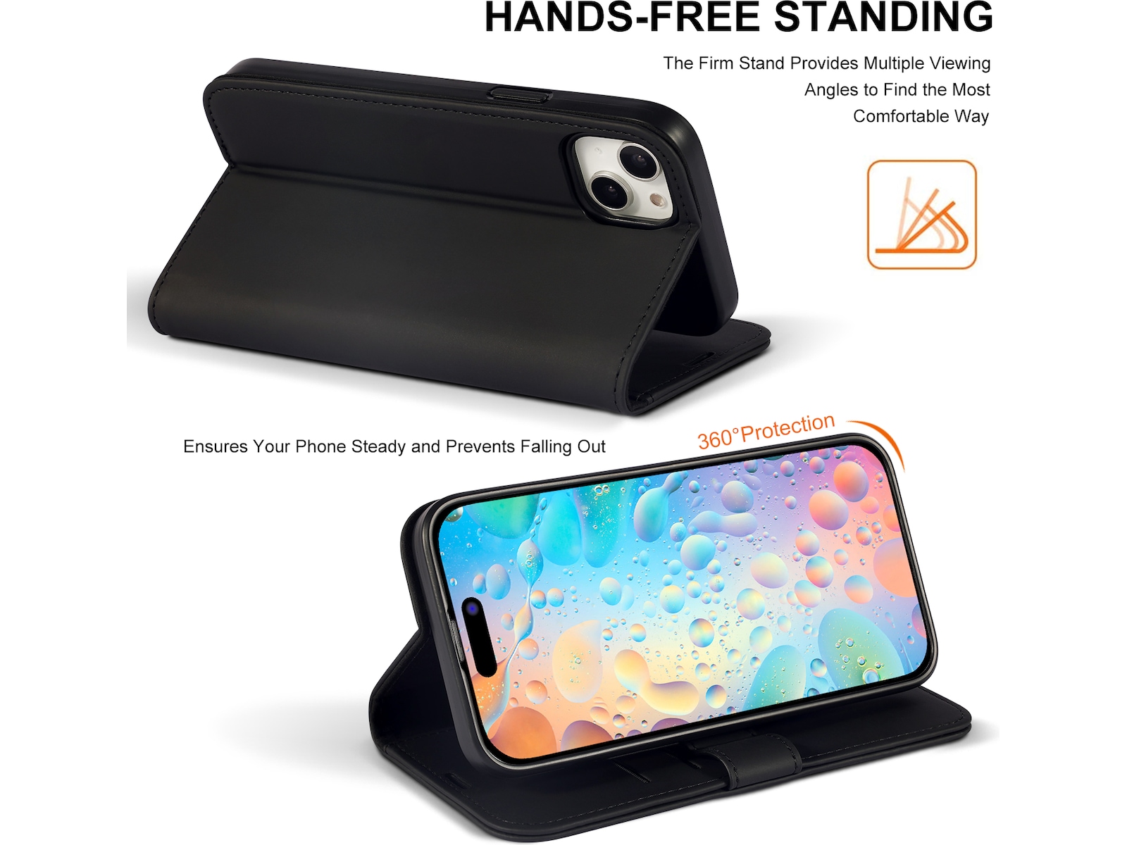 iiglo iPhone 15 Plus Plånboksfodral (svart) Mobilskal