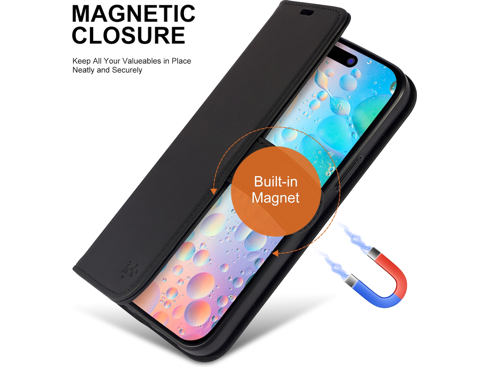 iiglo iPhone 15 Plus Plånboksfodral (svart) Mobilskal