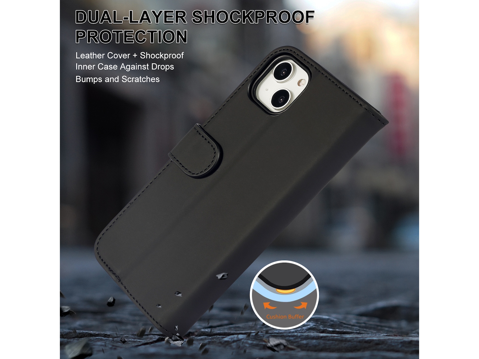 iiglo iPhone 15 Plus Plånboksfodral (svart) Mobilskal