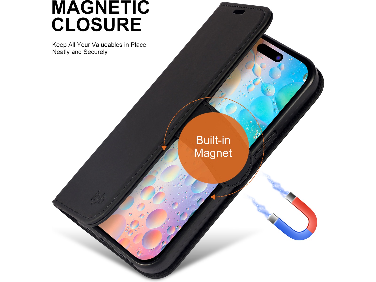 iiglo iPhone 15 / 14 Plånboksfodral (svart) Mobilskal