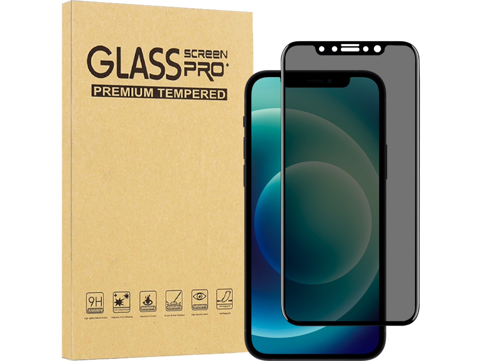 iiglo  iPhone 12 3D Privacy Skärmskydd Skärmskydd mobiltelefon