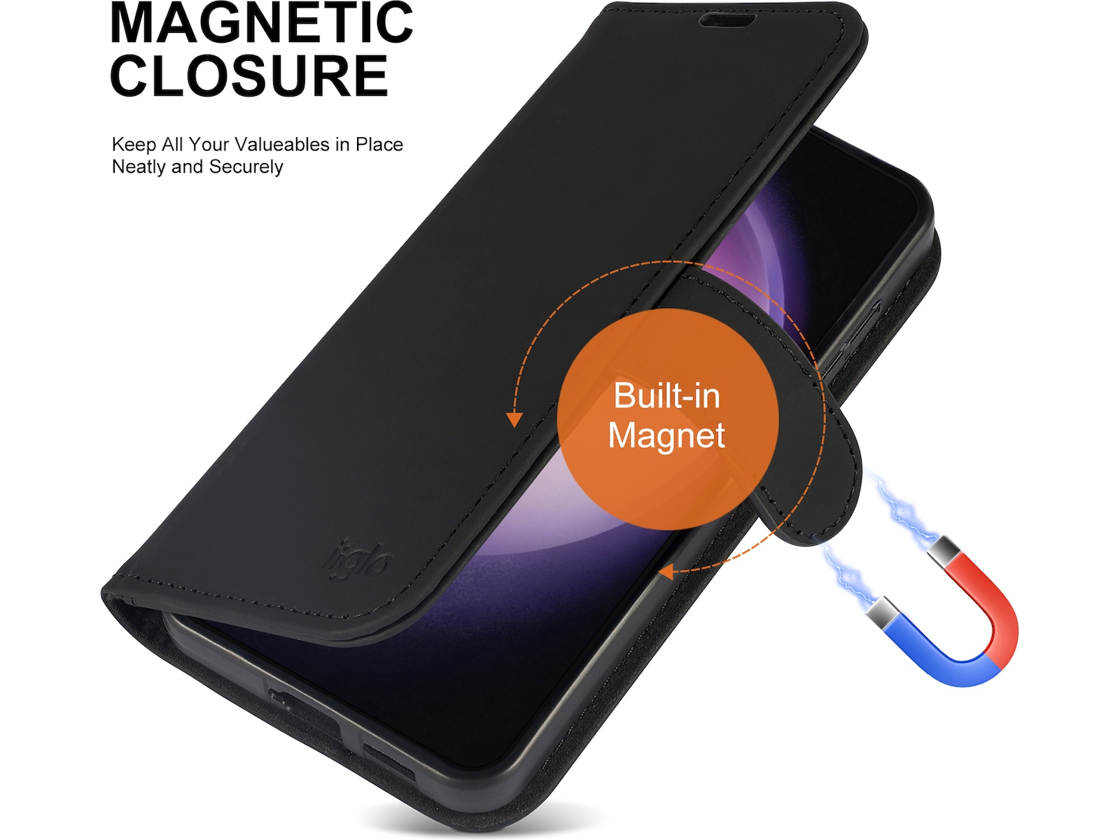 iiglo Galaxy S24 Plånboksfodral (svart) Mobilskal