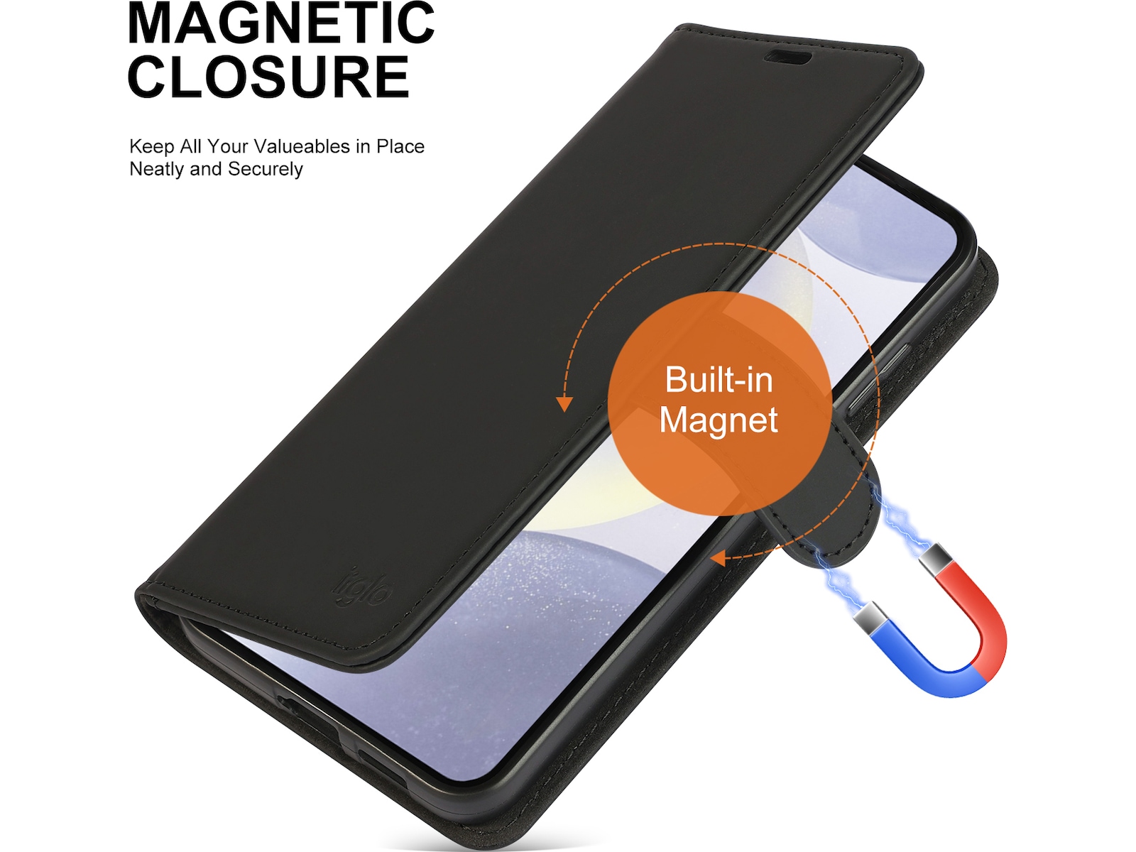 iiglo Galaxy S25+ Plånboksfodral (svart) Mobilskal