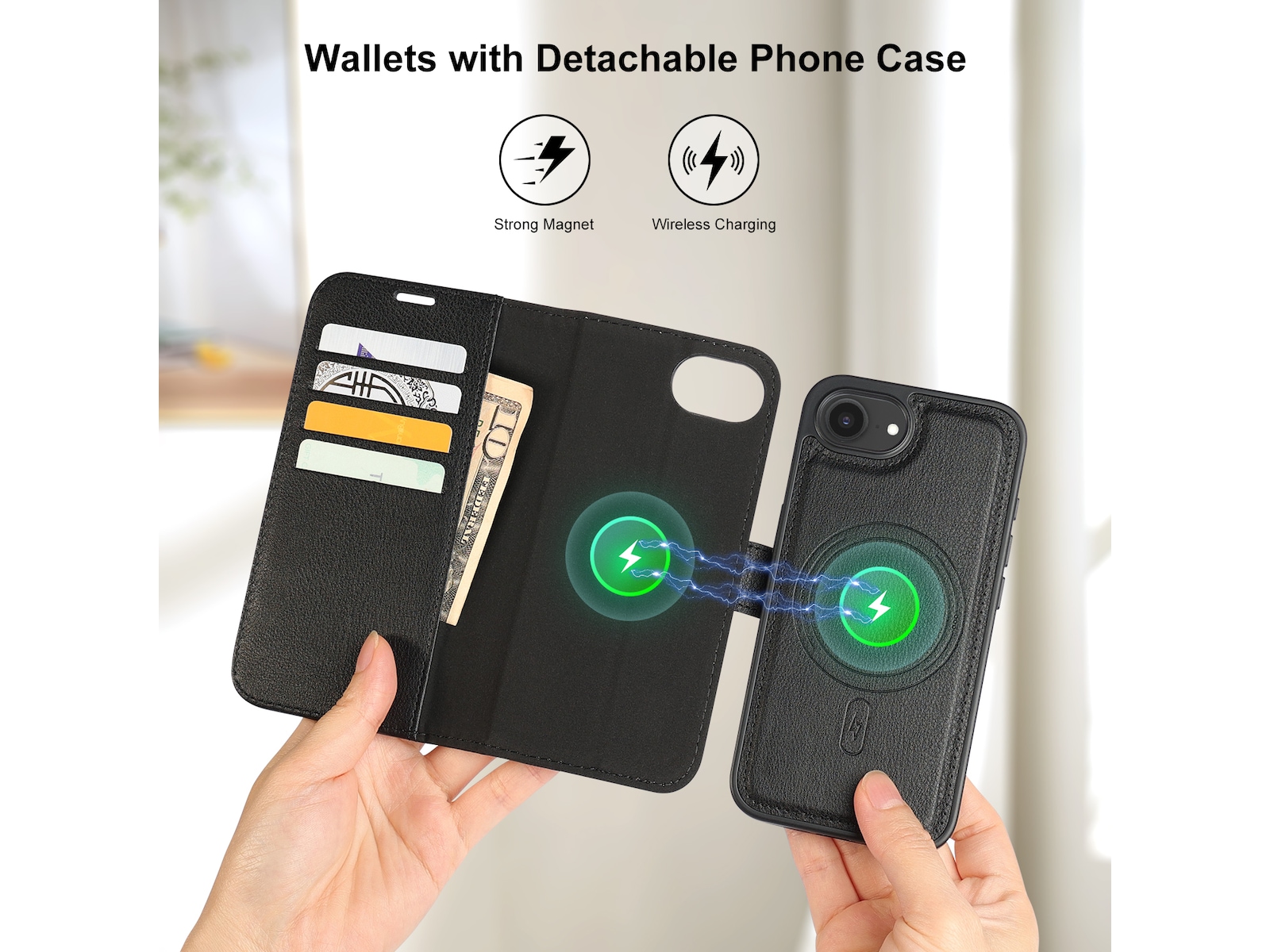 iiglo iPhone 16e 2-i-1 Plånboksfodral (svart) Mobilskal