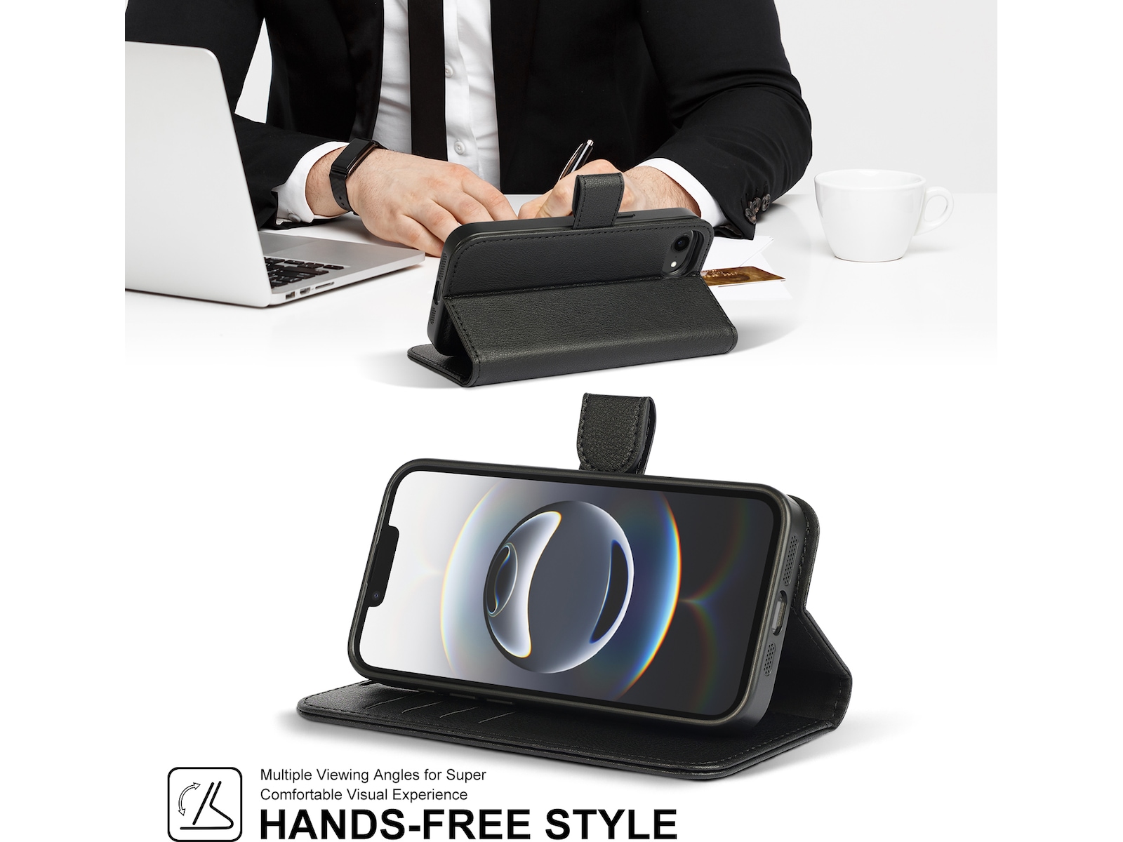 iiglo iPhone 16e 2-i-1 Plånboksfodral (svart) Mobilskal