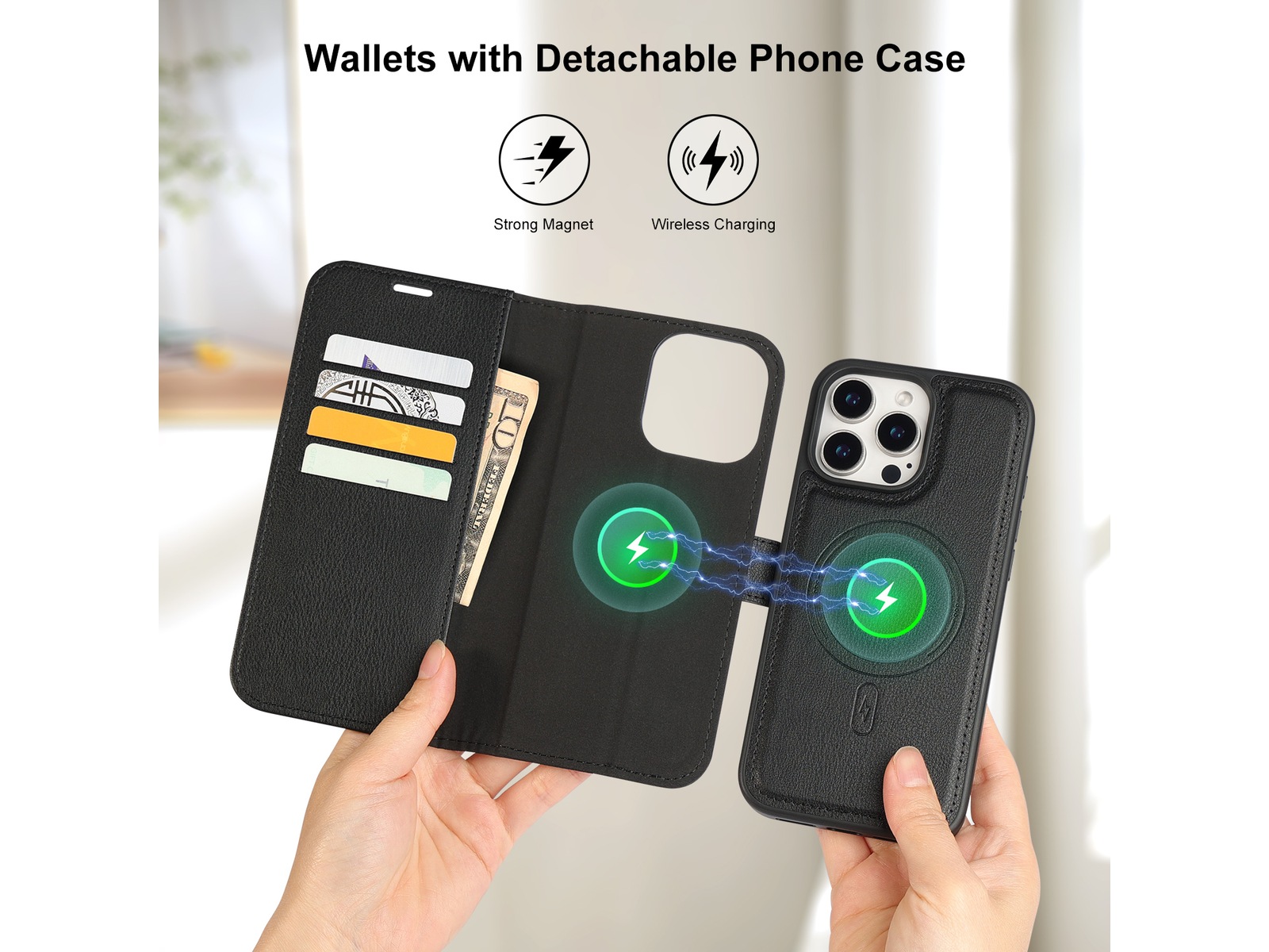 iiglo iPhone 16 Pro Max 2-i-1 Plånboksfodral (svart) Mobilskal