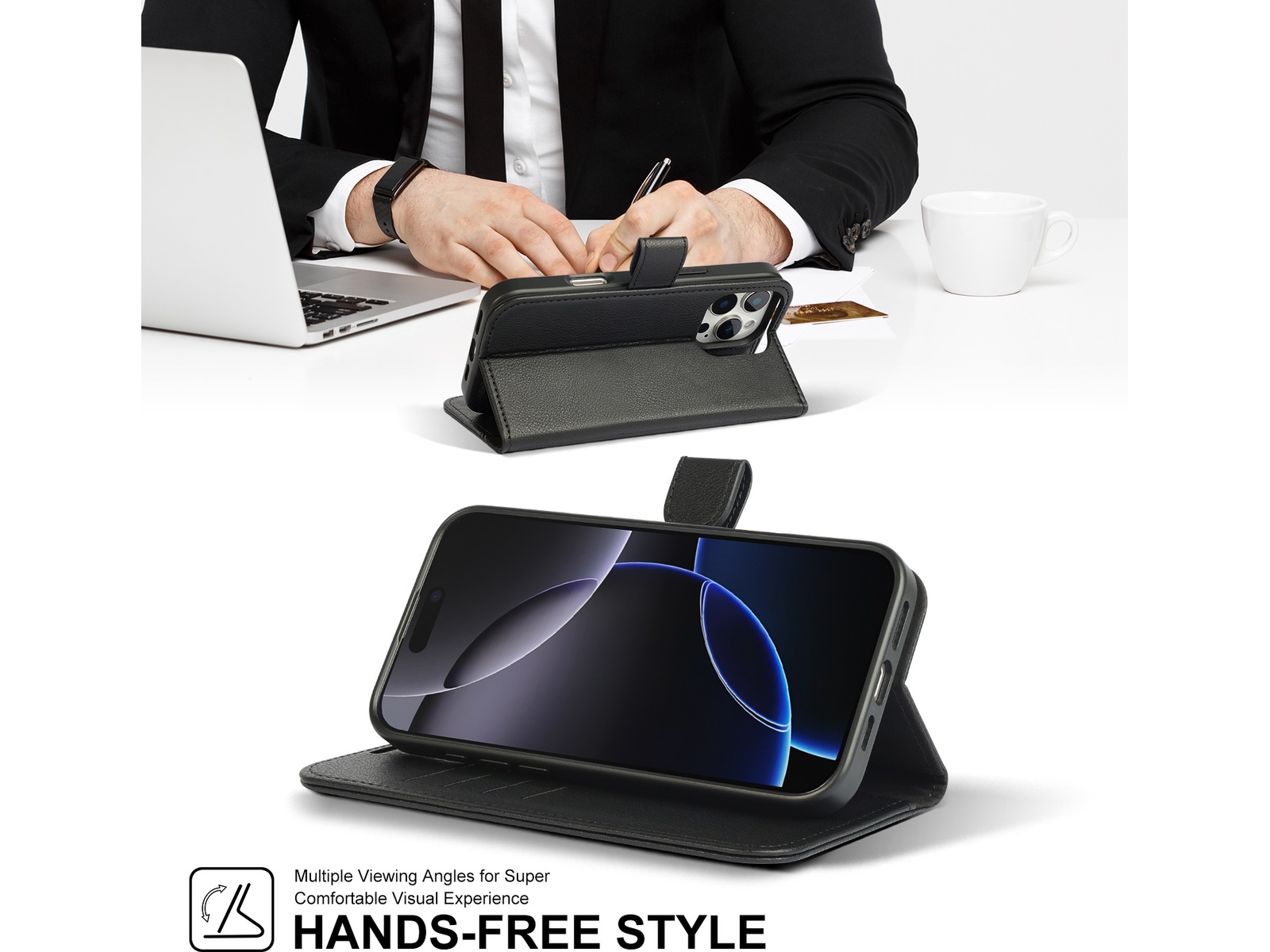 iiglo iPhone 16 Pro Max 2-i-1 Plånboksfodral (svart) Mobilskal