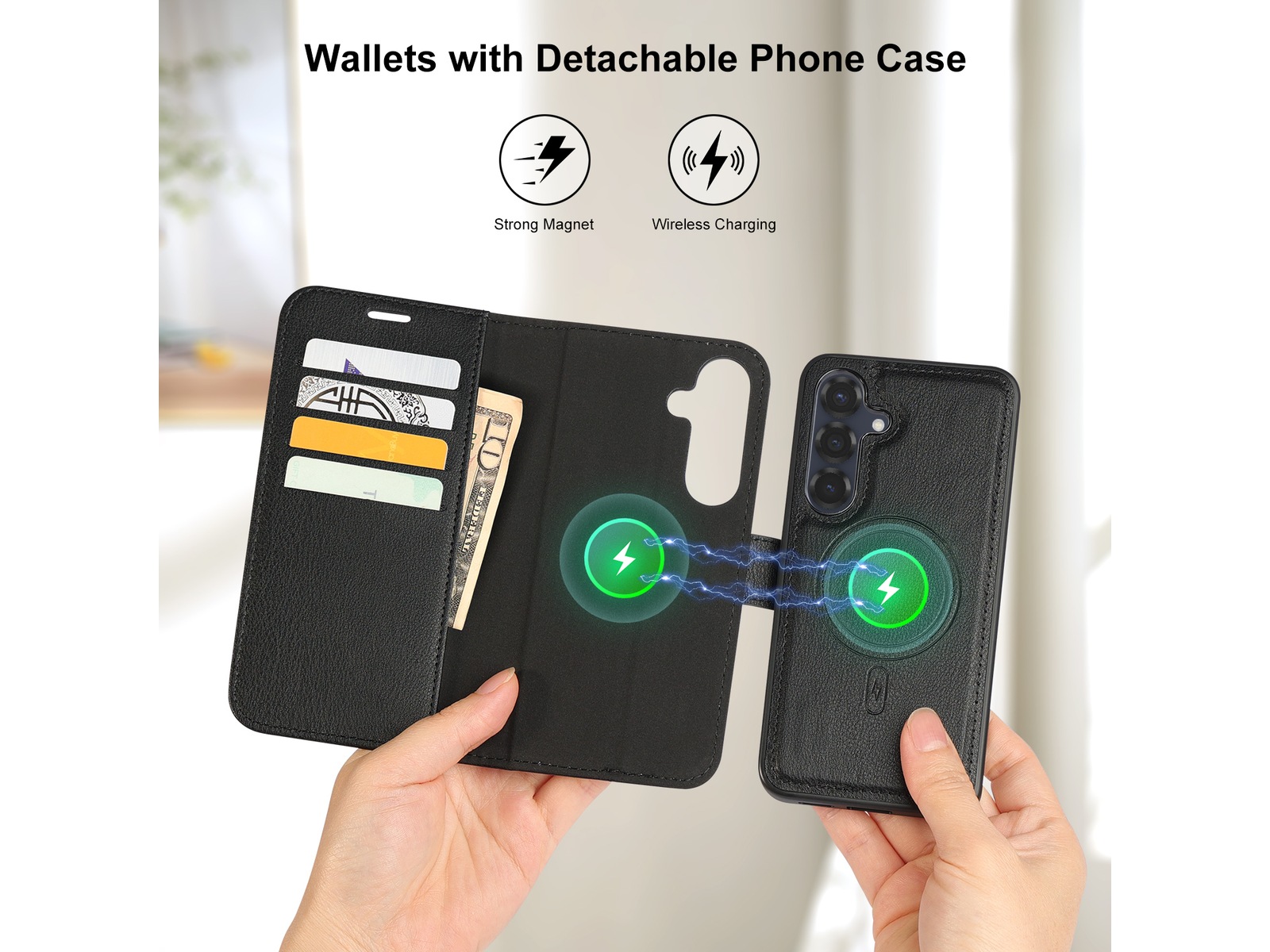 iiglo Galaxy S25 2-i-1 Plånboksfodral (svart) Mobilskal