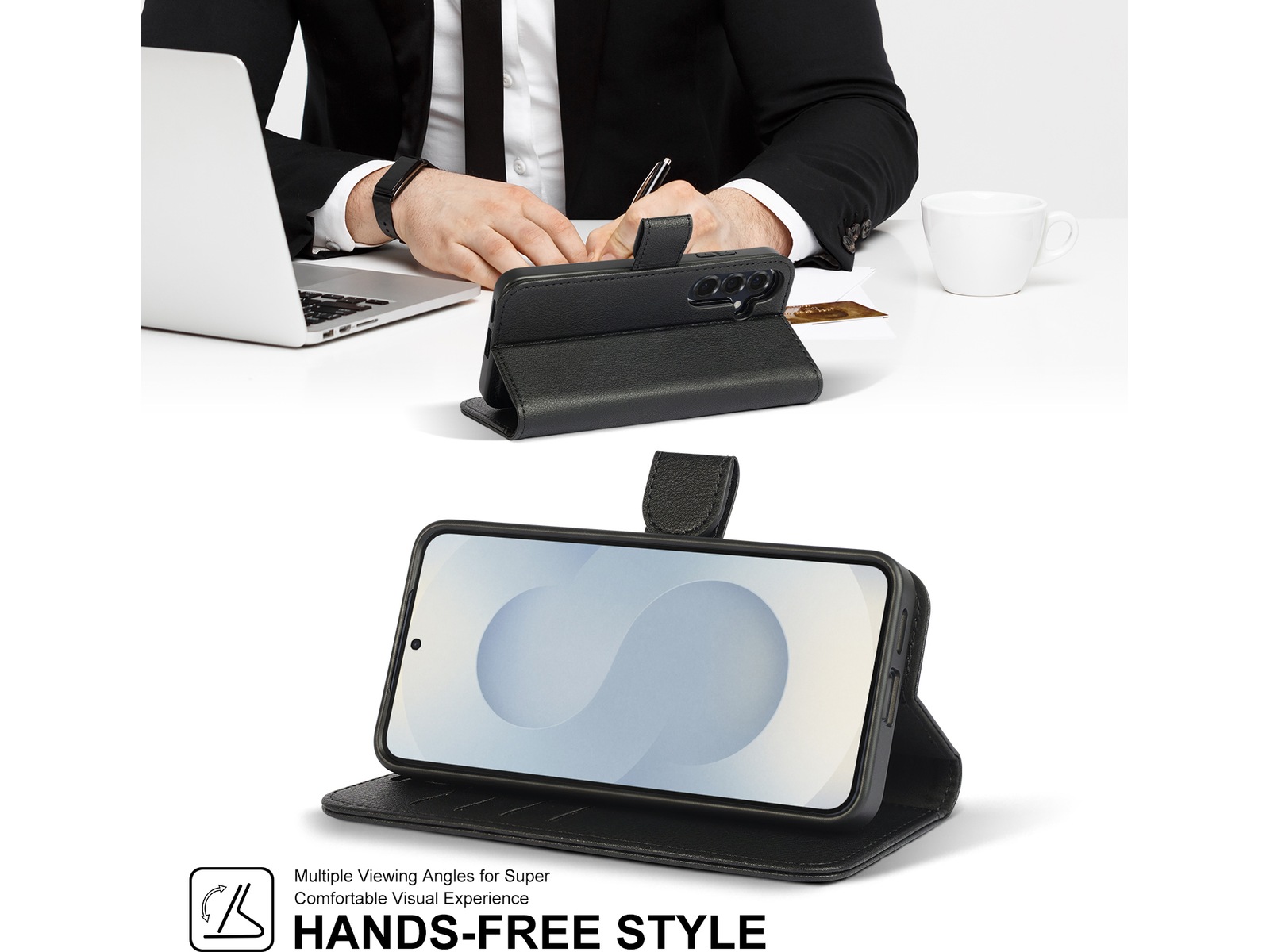 iiglo Galaxy S25 2-i-1 Plånboksfodral (svart) Mobilskal