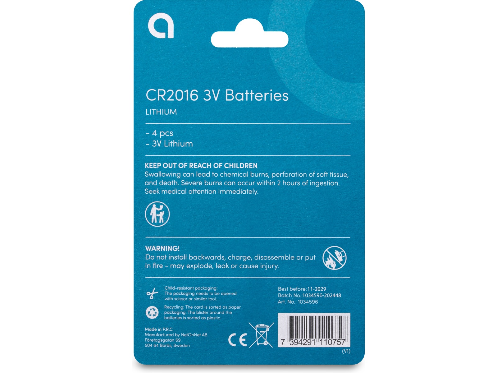 Andersson CR2016 Litiumbatteri, 4-pk Batterier för allmänt bruk