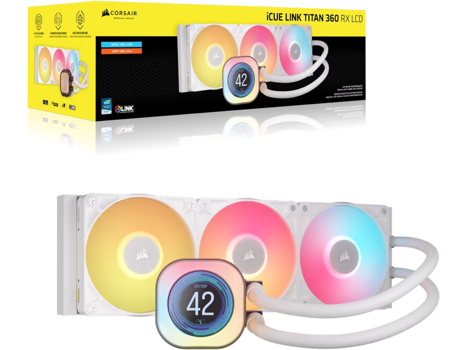 Corsair iCUE LINK TITAN 360 RX LCD AIO Kylare (vit) CPU - Vattenkylning