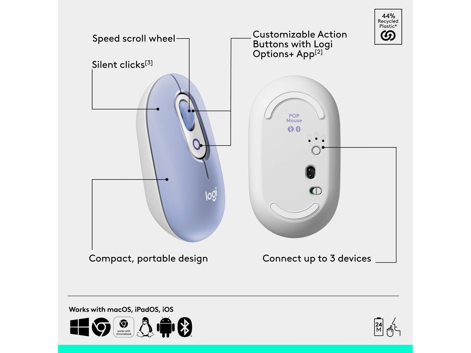 Logitech POP Icon trådlös mus (lilac) Mus
