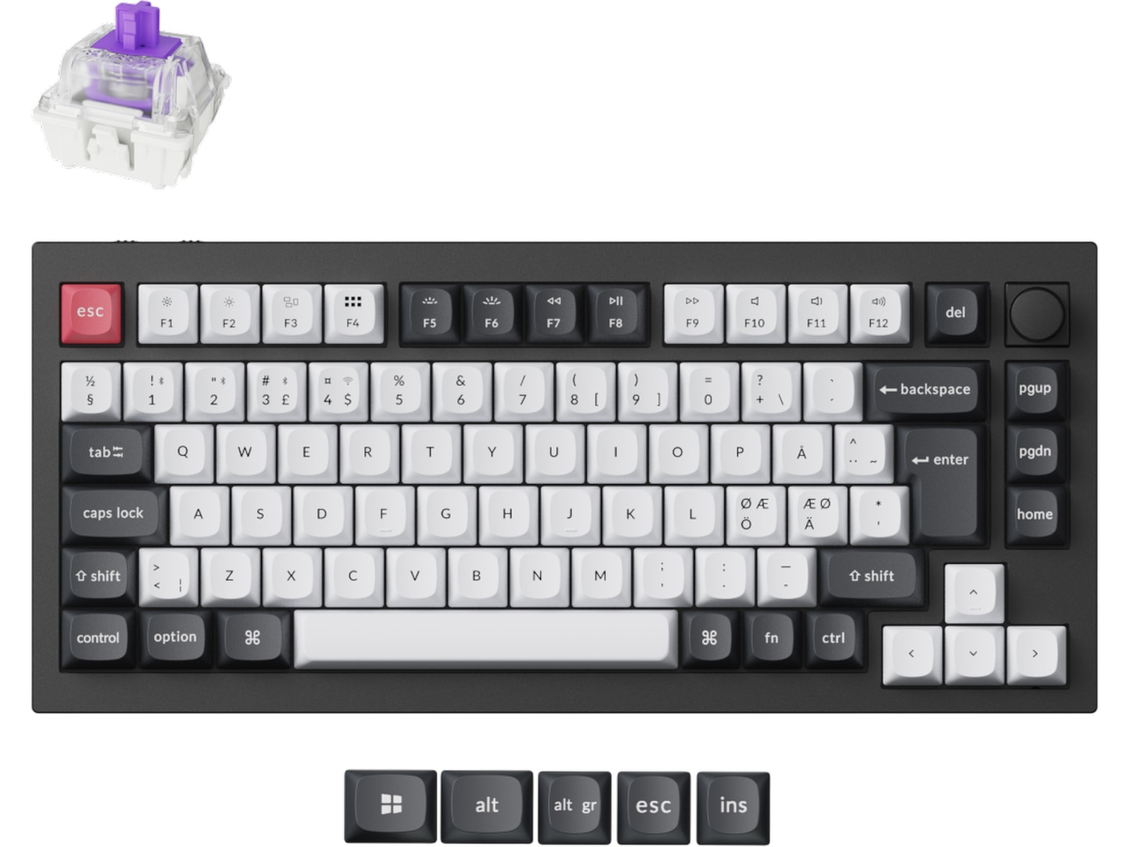 Keychron Q1 HE 75% QMK trådlöst gamingtangentbord (svart) Gamingtangentbord