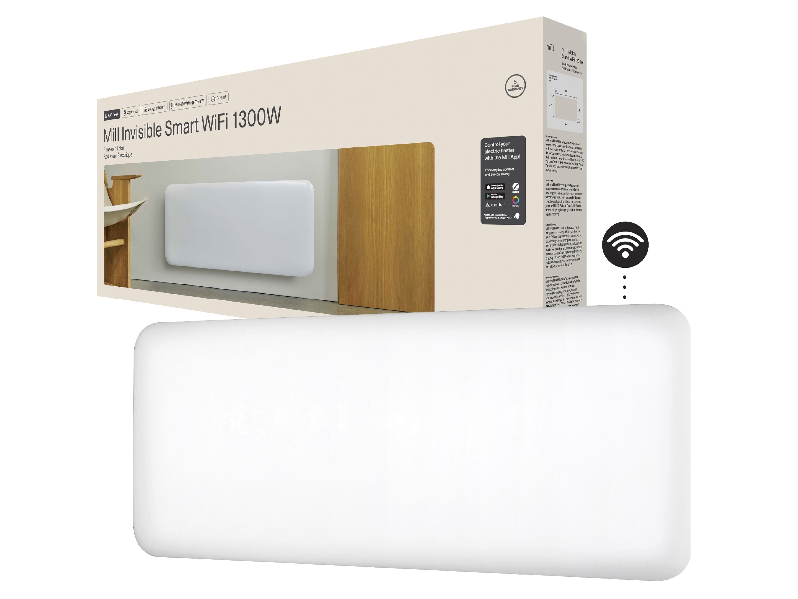 Mill Invisible Smart WiFi Gen 4 panelvärmare 1300W (vit) Panelelement