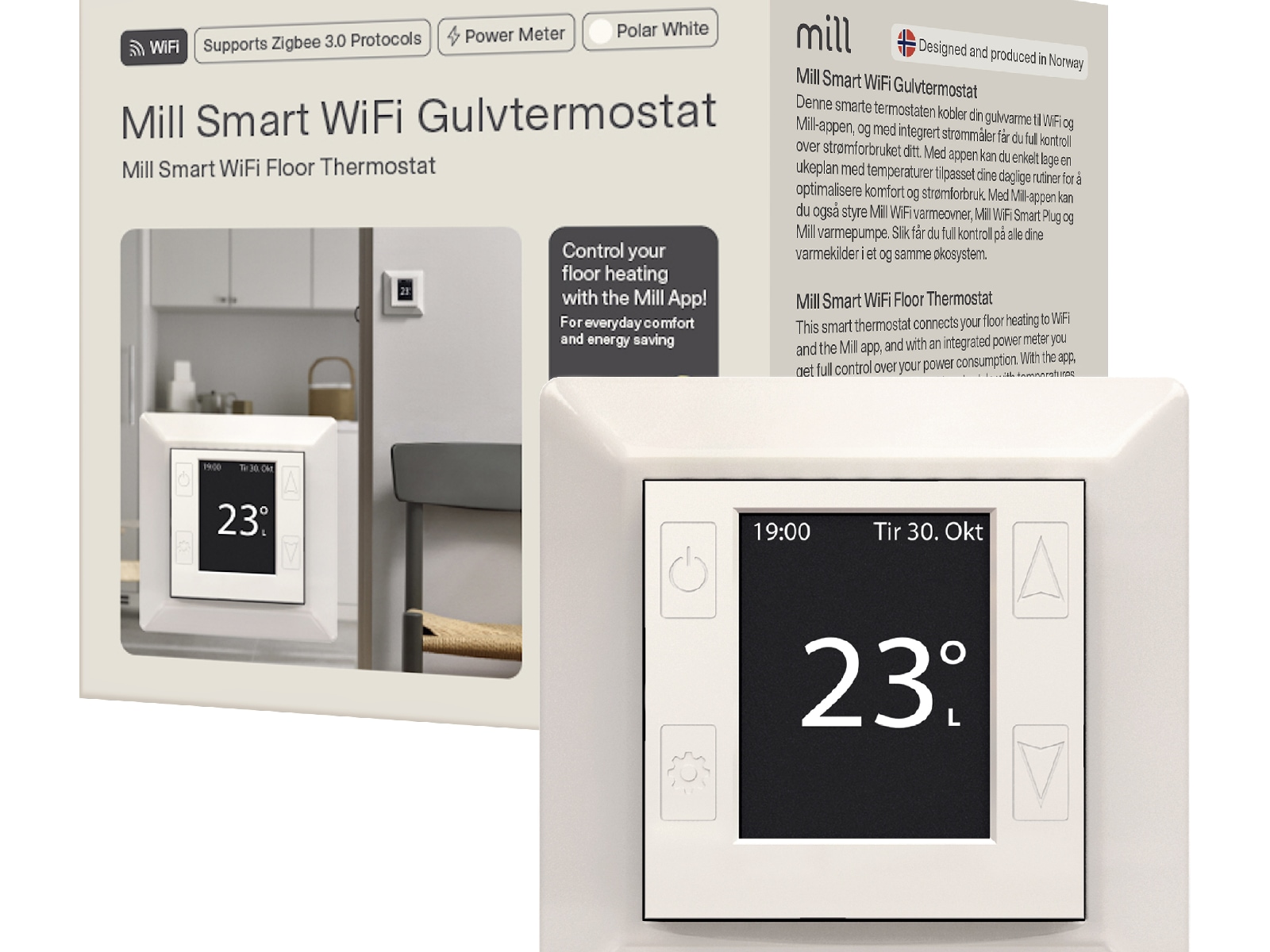 Mill Smart WiFi Golvtermostat (polarvit) Tillbehör till värme