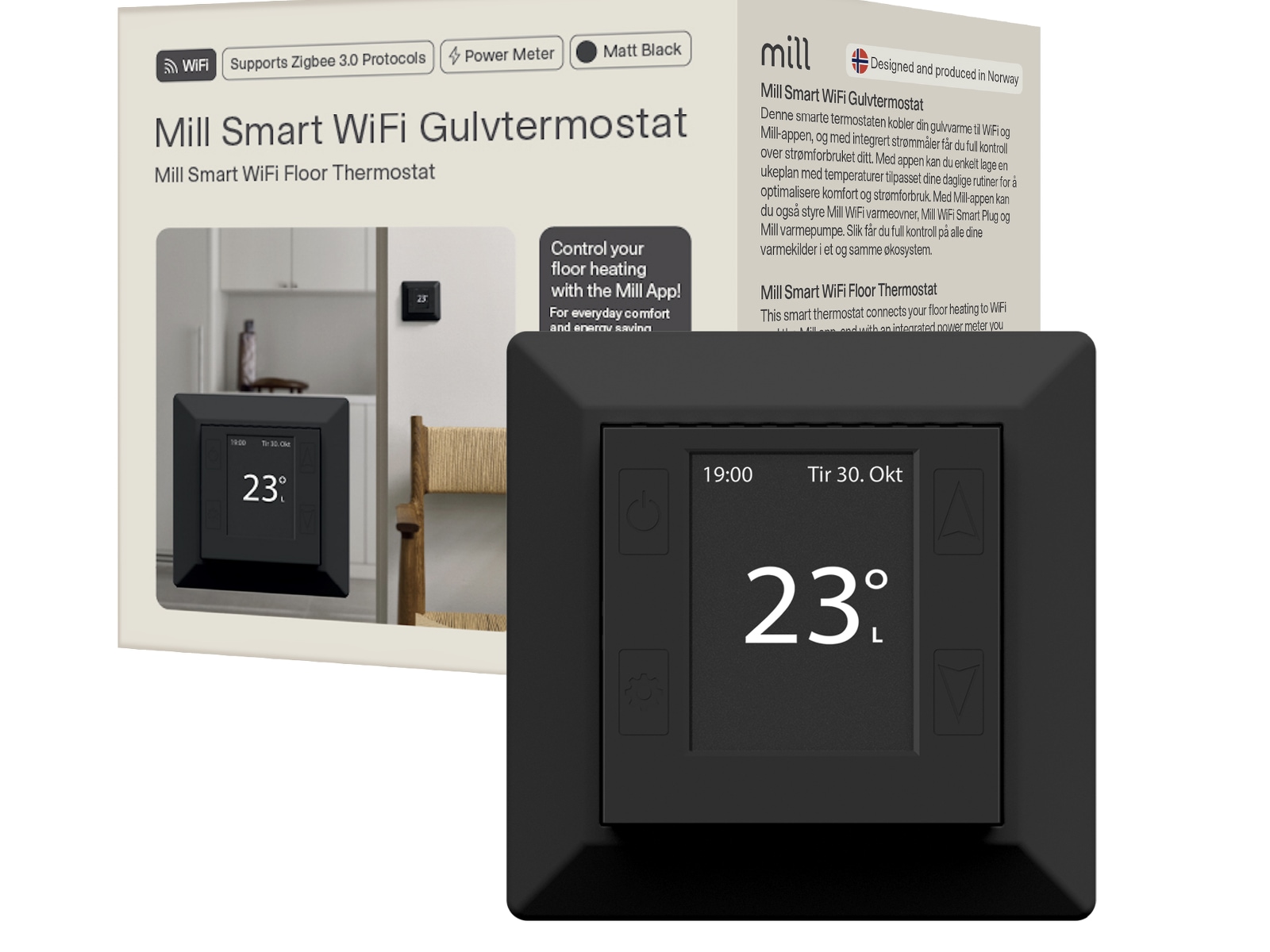 Mill Smart WiFi Golvtermostat (svart) Tillbehör till värme