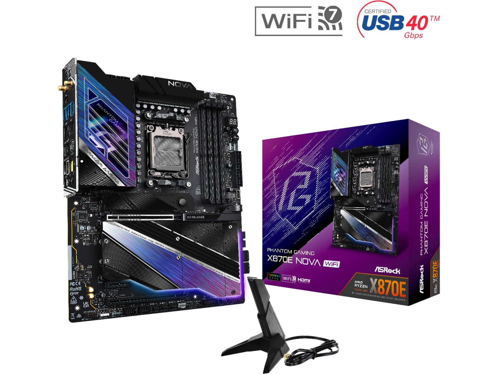 ASRock X870E Phantom Gaming Nova WiFi Moderkort -B-Grade Demo moderkort