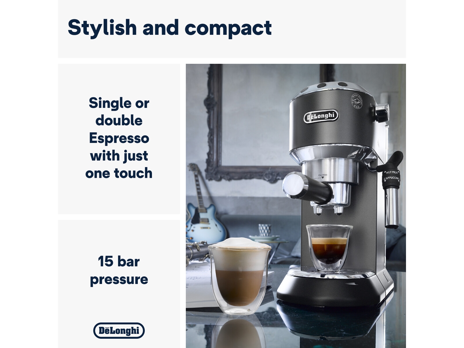 DeLonghi Dedica Style EC685.BK Manuell espressomaskin (svart) Espressomaskiner