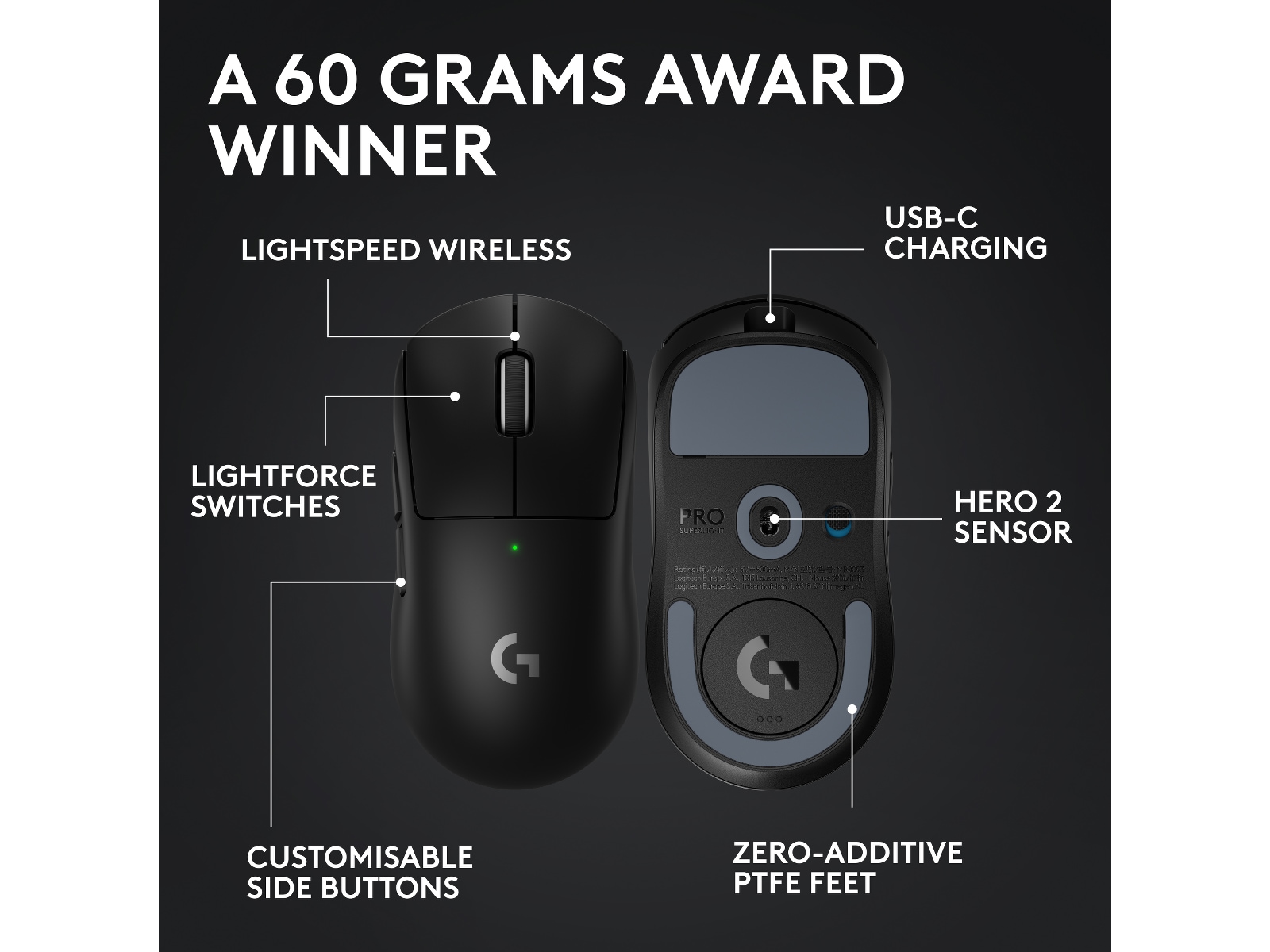 Logitech G Pro X Superlight 2 Lightspeed Trådlös Gamingmus (svart) Gamingmus