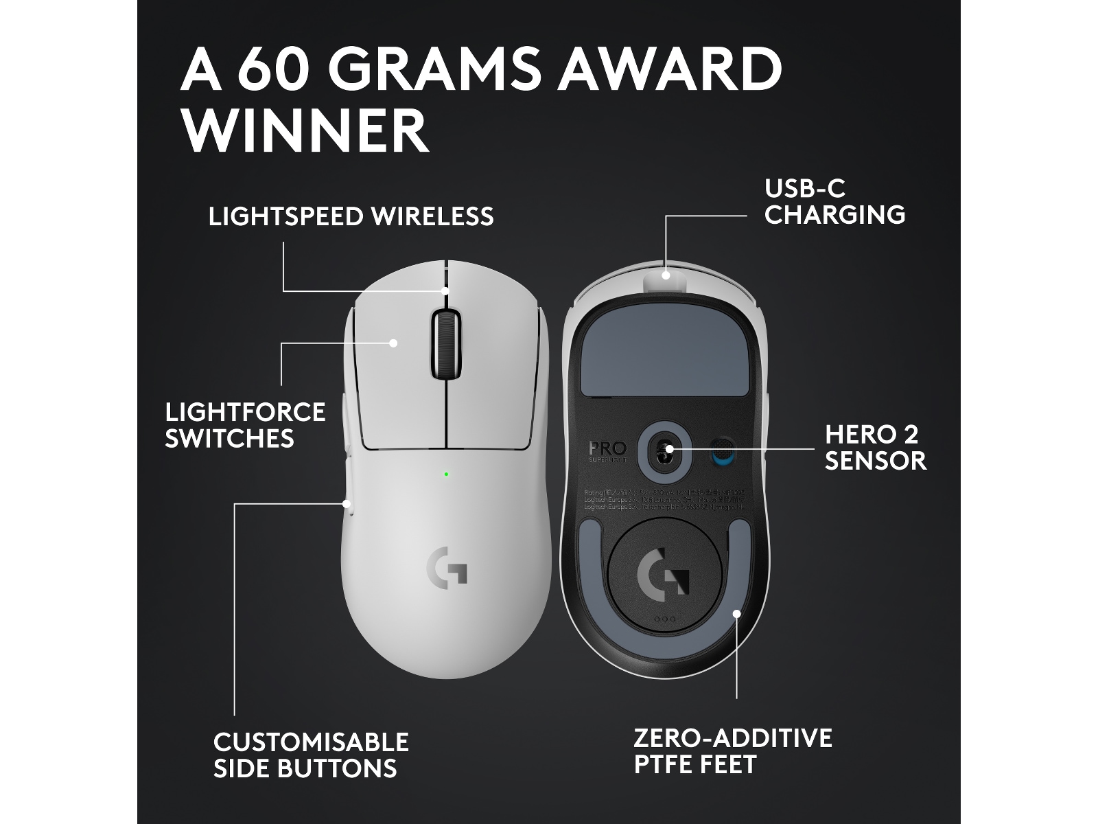 Logitech G Pro X Superlight 2 Lightspeed Trådlös Gamingmus (vit) Gamingmus