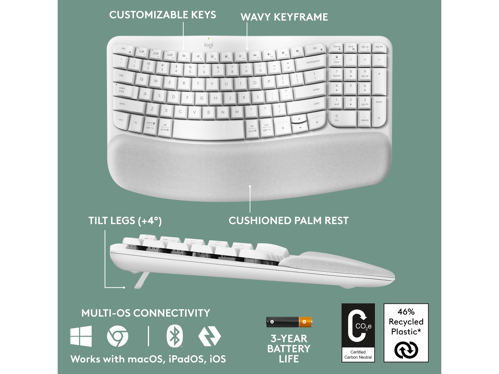 Logitech Wave Keys trådlöst tangentbord (off-white) Tangentbord