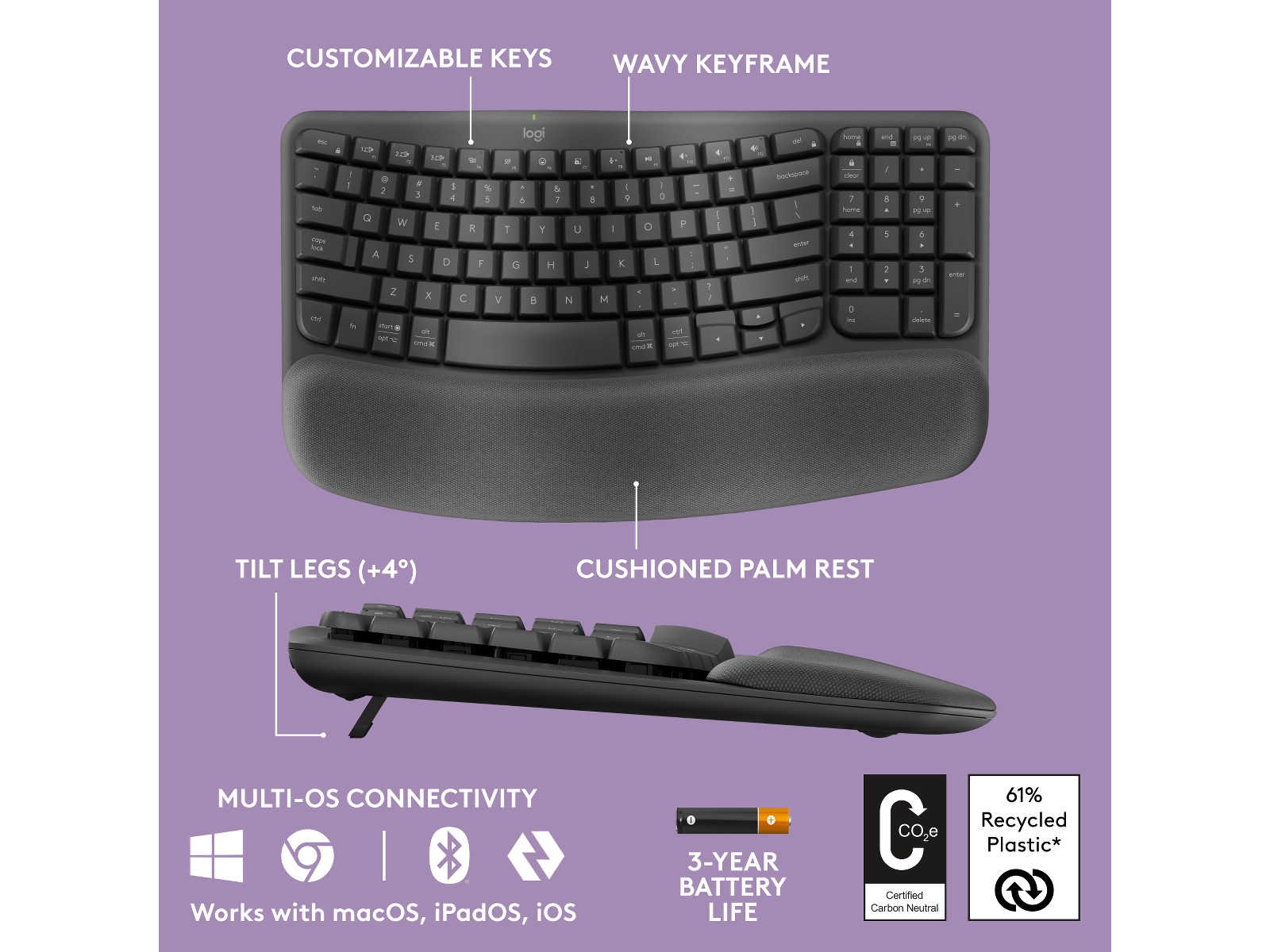 Logitech Wave Keys for Business trådlöst tangentbord (grafit) Tangentbord