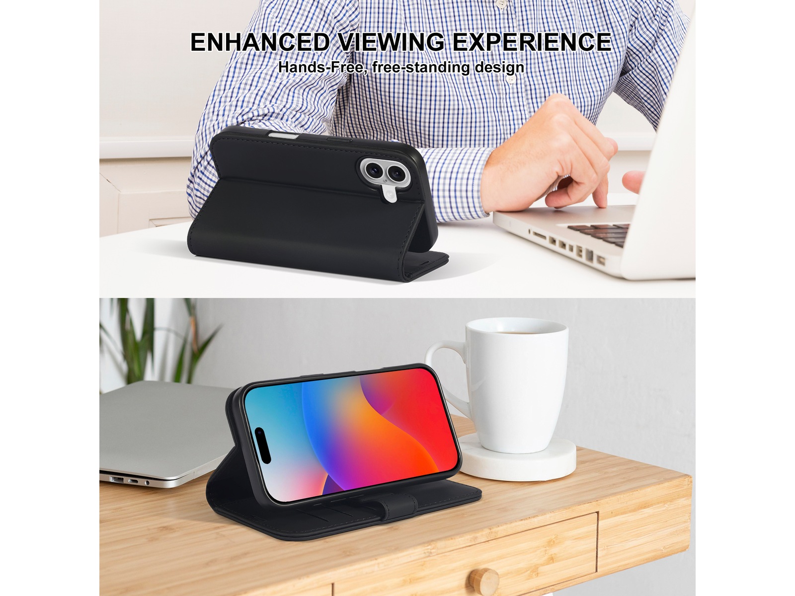 iiglo iPhone 16 Plus Plånboksfodral (svart) Mobilskal