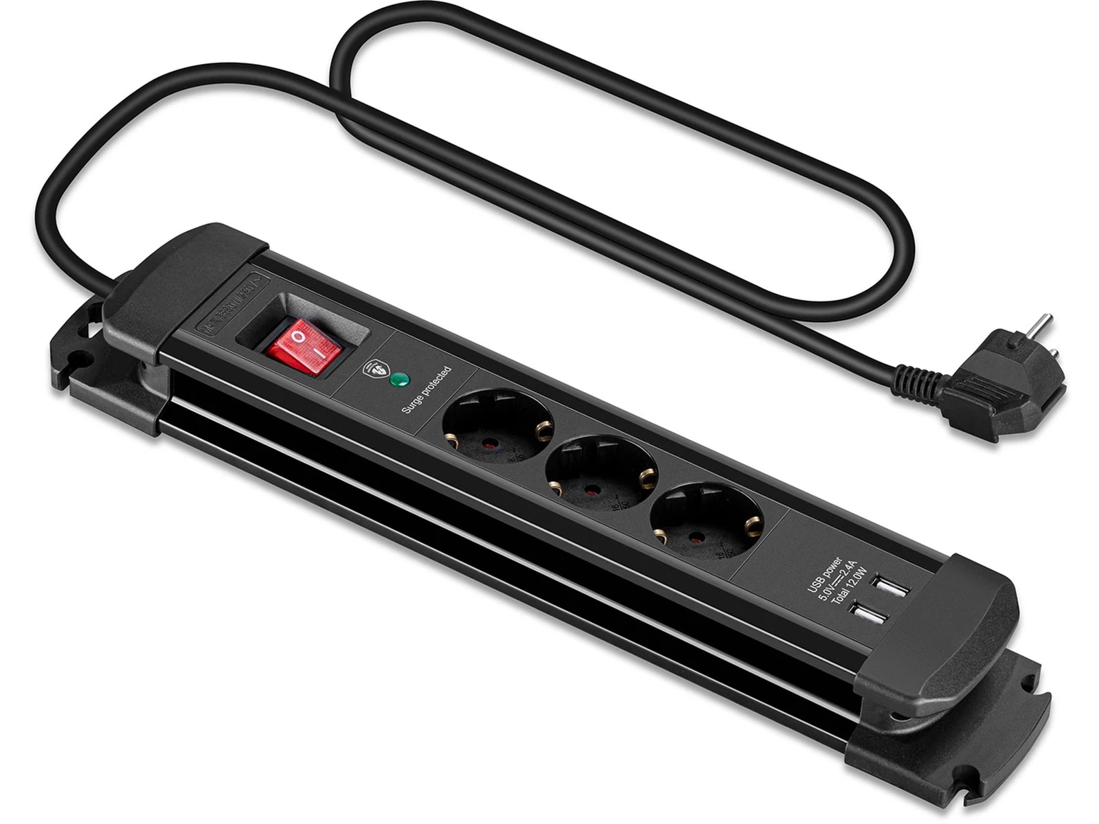 Andersson Strömförgrening 3x uttag och 2x USB 1,5m (svart) Förlängningskabel & förgrening