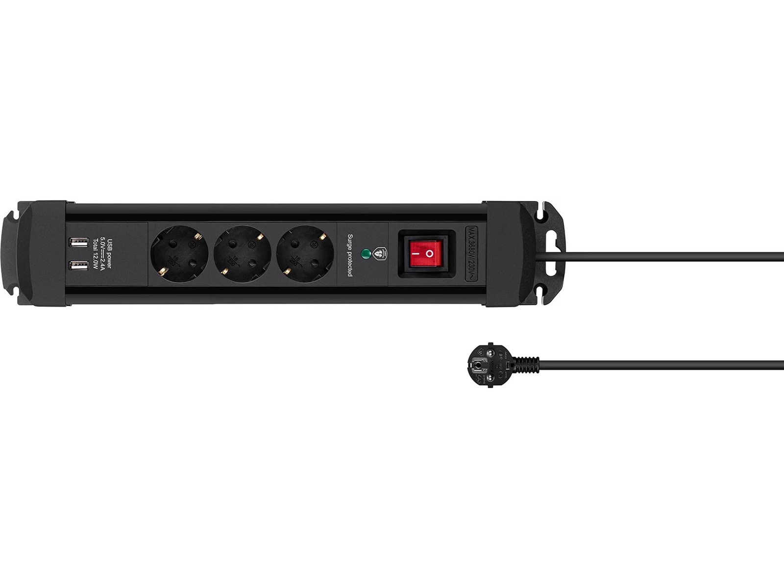 Andersson Strömförgrening 3x uttag och 2x USB 1,5m (svart) Förlängningskabel & förgrening