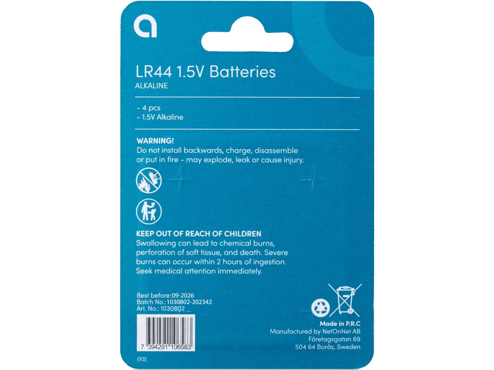 4-pack LR44 knappcellsbatterier Batterier för allmänt bruk