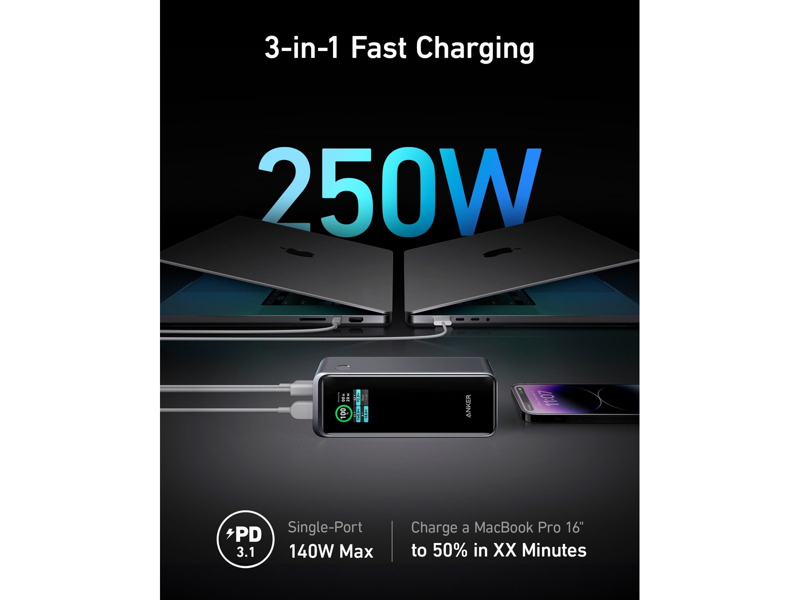 Anker Prime Powerbank 27650mAh (svart) Powerbank