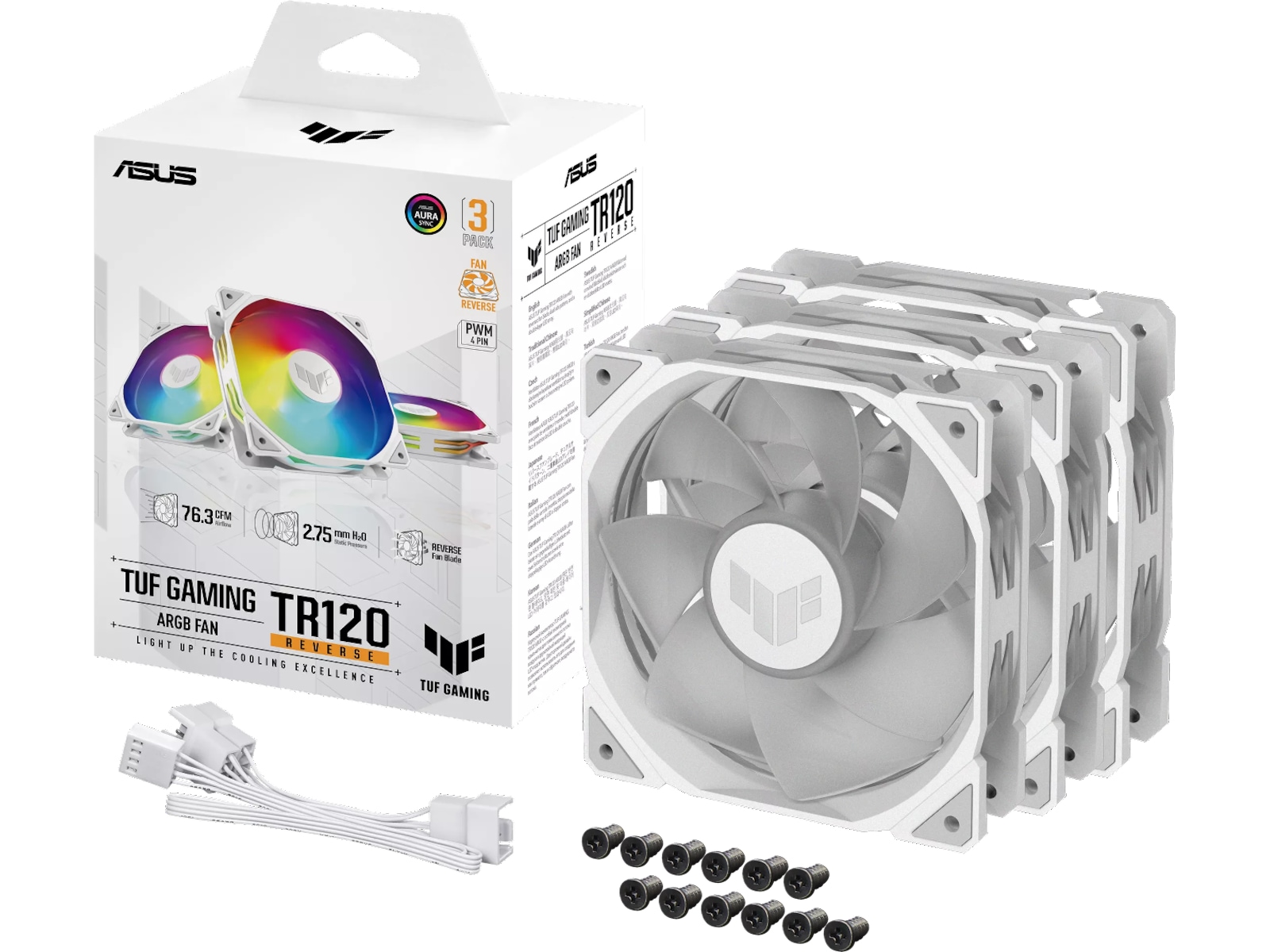Asus TUF Gaming TR120 ARGB Reverse Fläkt 3pk (vit) Fläkt