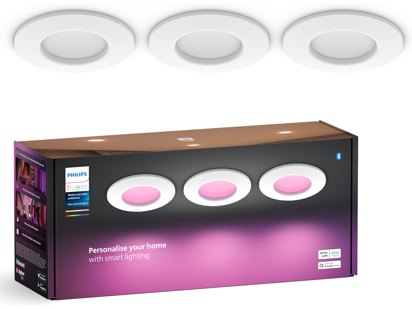 Philips Hue Slim infälld belysning 90 mm (vit) 3pk Taklampa